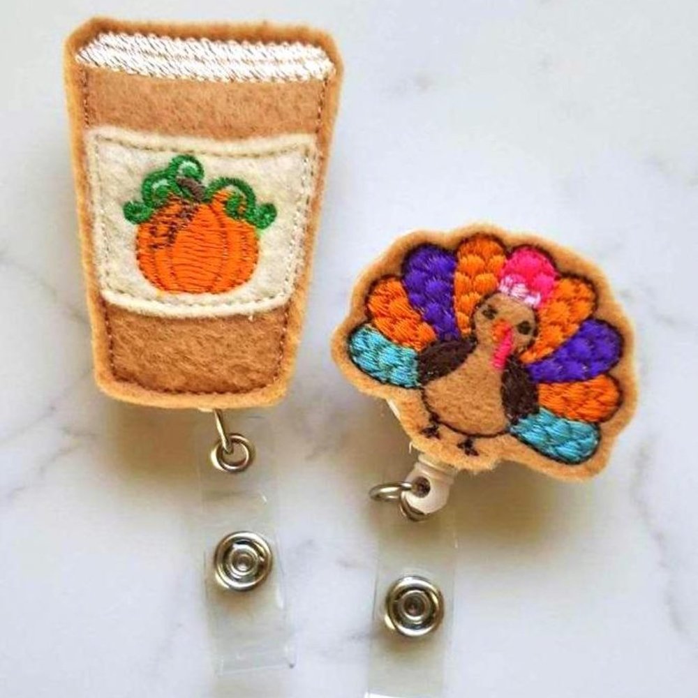 NEW Set of 2 Thanksgiving Badge Reels, Retractable ID Badge Clips for Nurse NWT